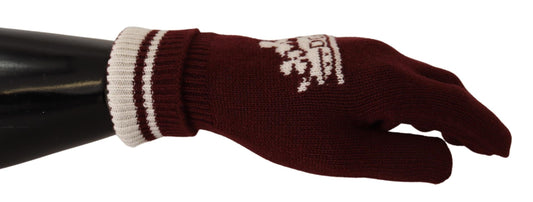Dolce & Gabbana Red White D&G Logo Crown Cashmere Men's Gloves