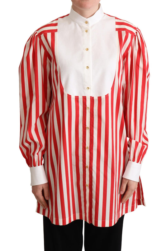 Dolce & Gabbana Red White Striped Long Sleeves Formal Women's Shirt