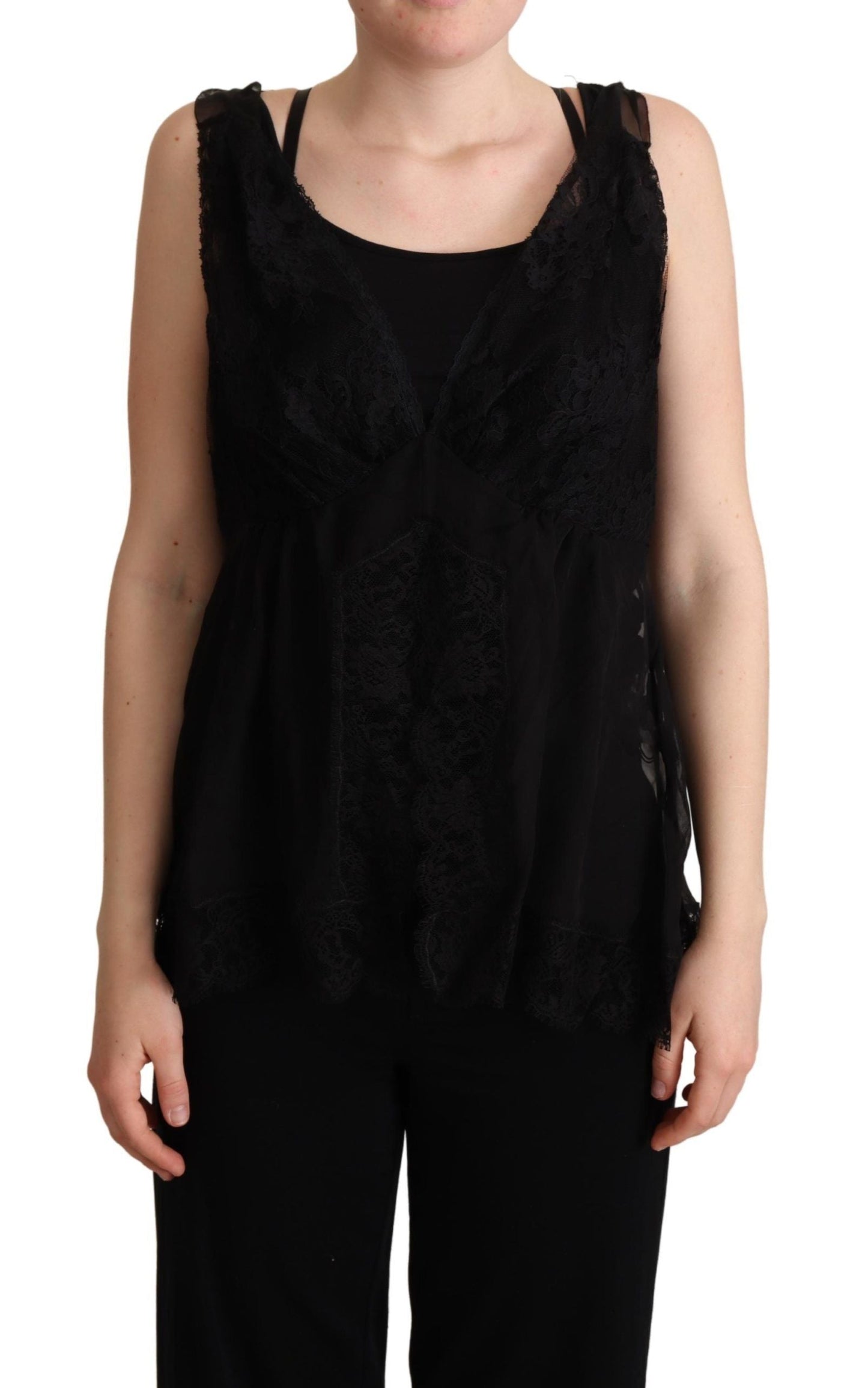 Dolce & Gabbana Black Silk Lace Trim Camisole Tank Women's Top