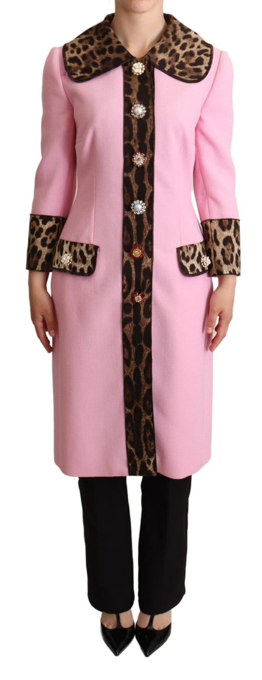 Dolce & Gabbana Pink Leopard Wool Trenchcoat Women's Jacket