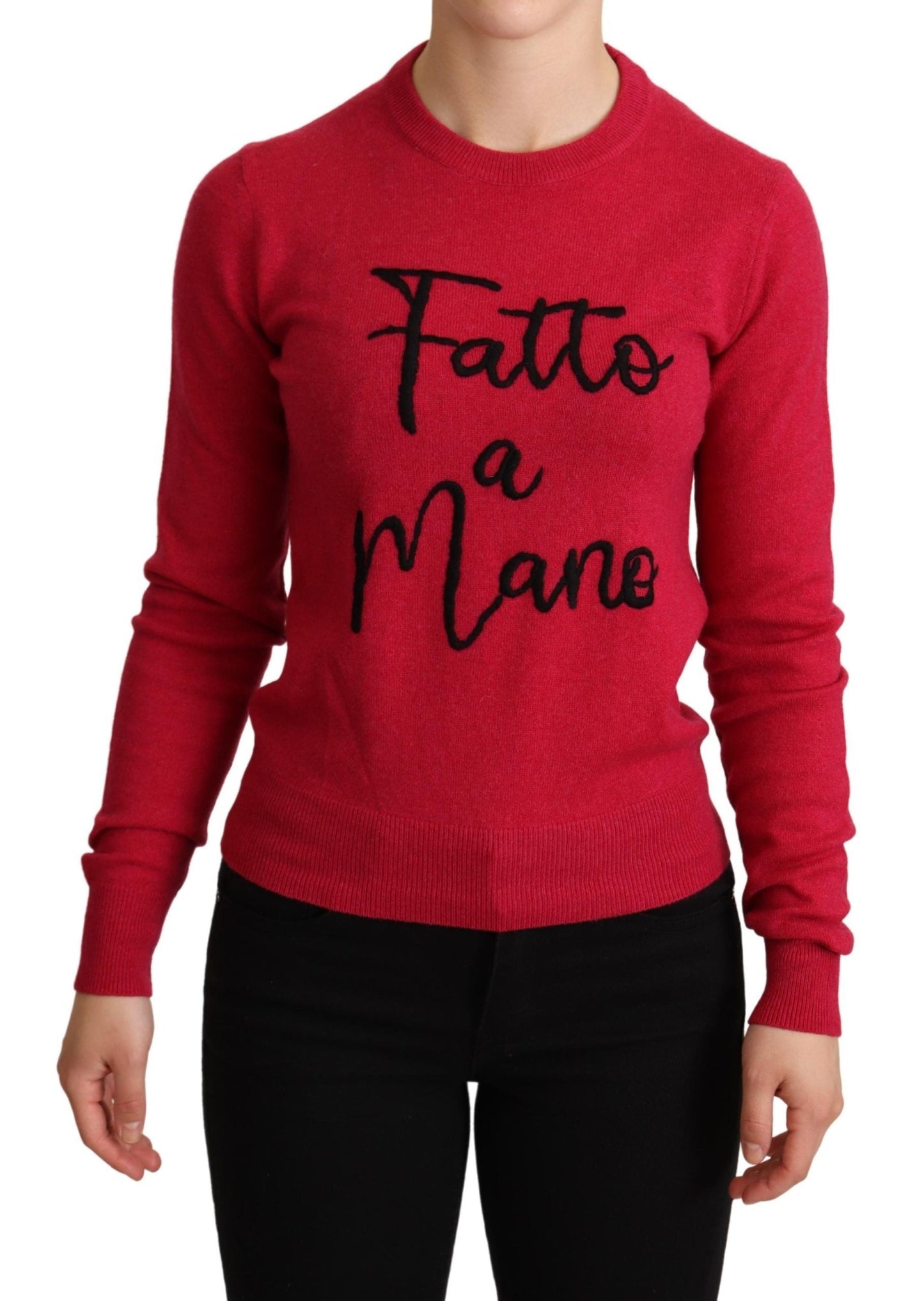 Dolce & Gabbana Pink Embroidered Cashmere Wool Pullover Women's Sweater