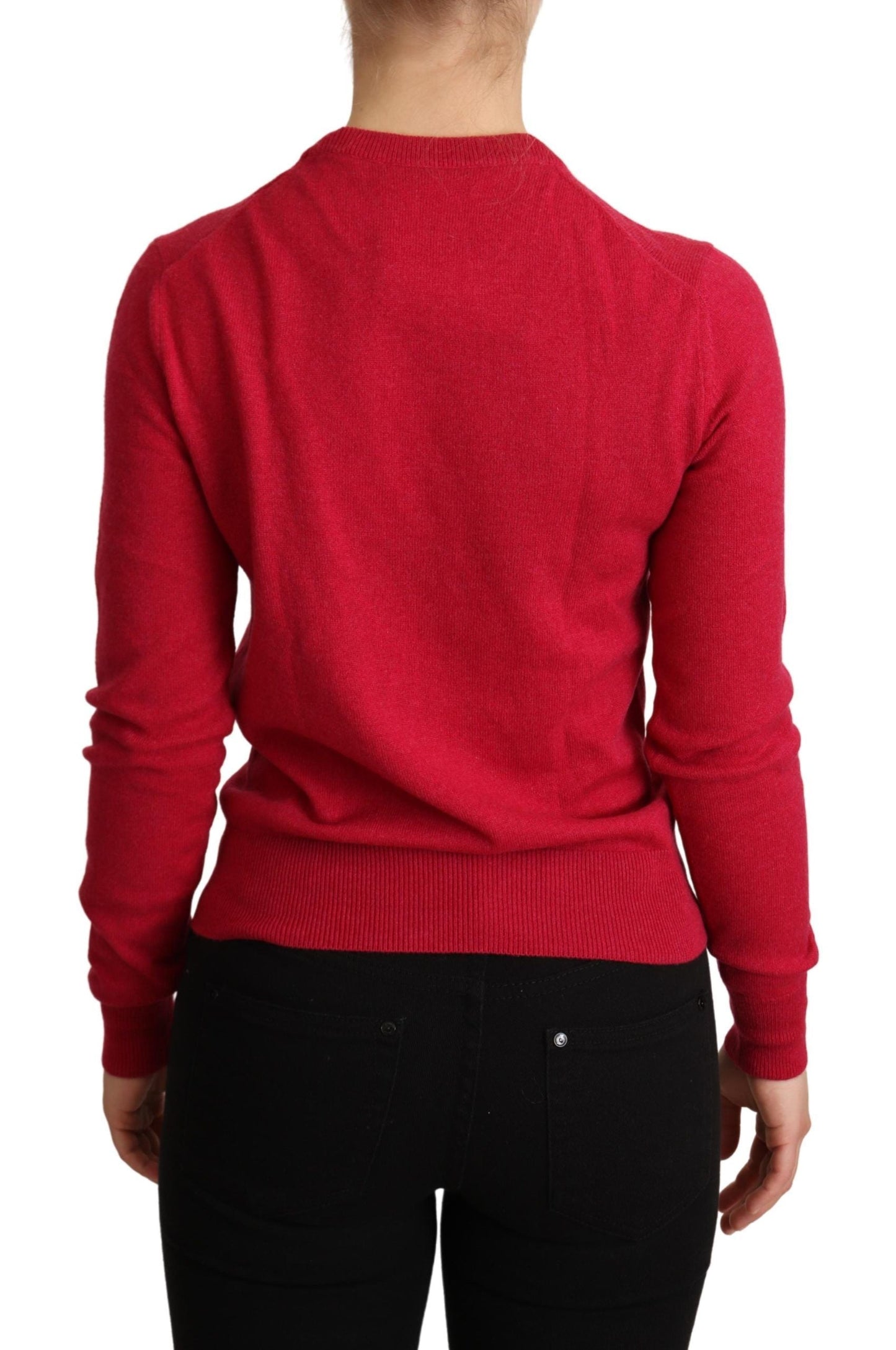 Dolce & Gabbana Pink Embroidered Cashmere Wool Pullover Women's Sweater