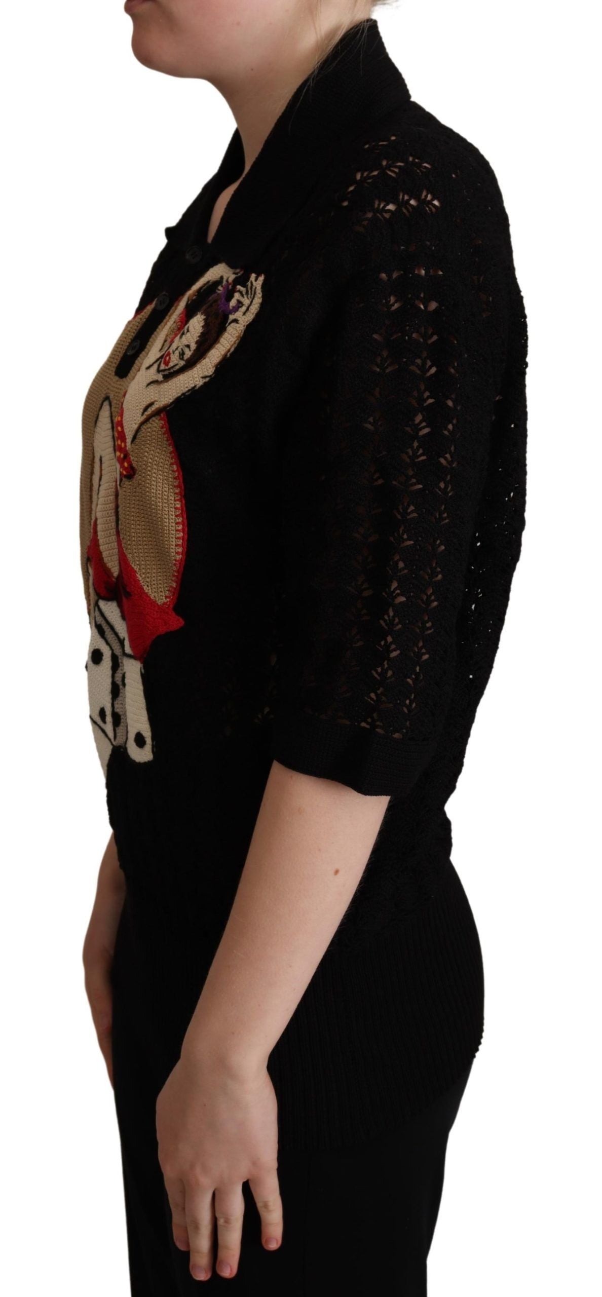 Dolce & Gabbana Black Embroidered Knitted Cotton Women's Sweater
