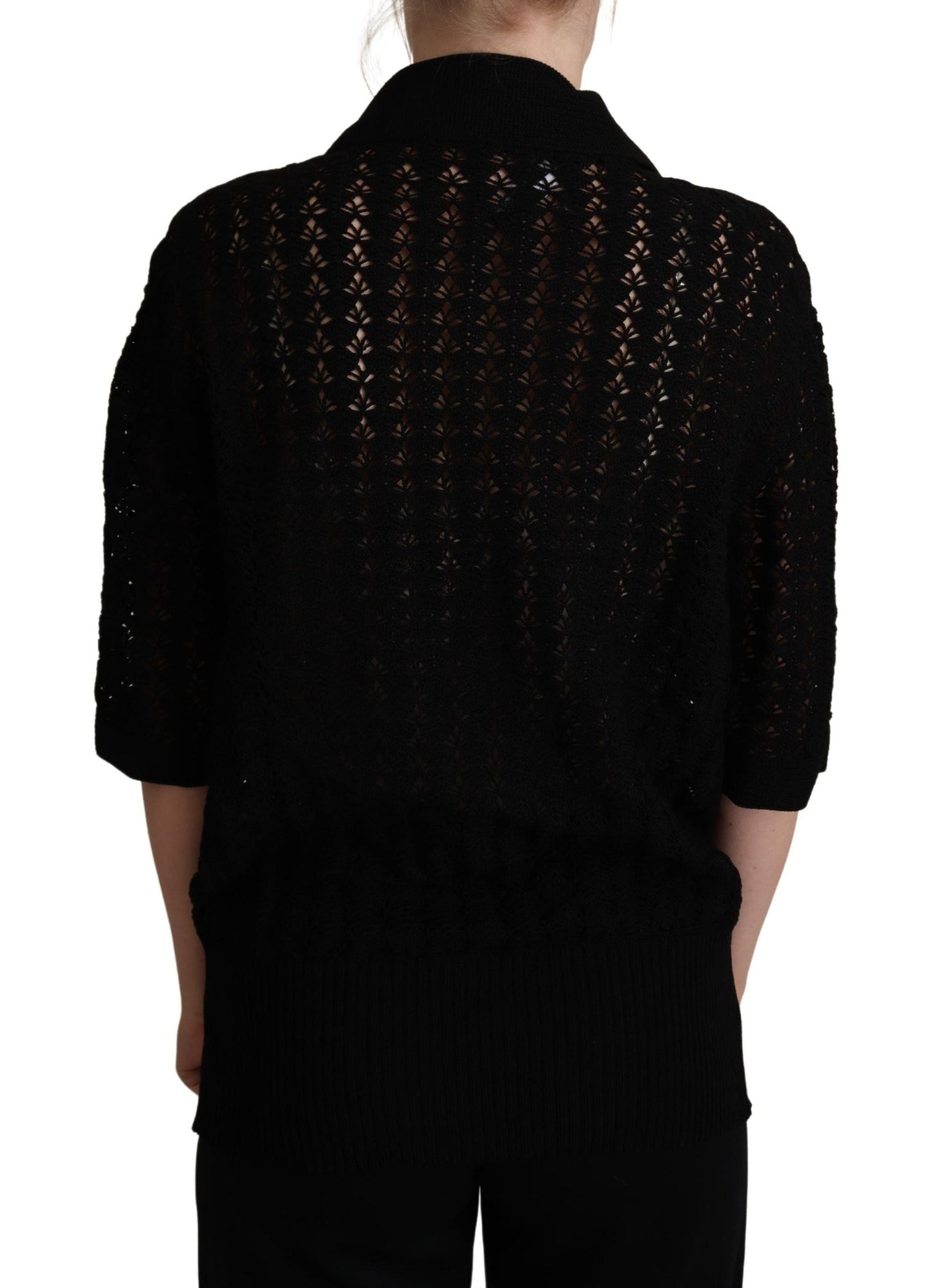 Dolce & Gabbana Black Embroidered Knitted Cotton Women's Sweater