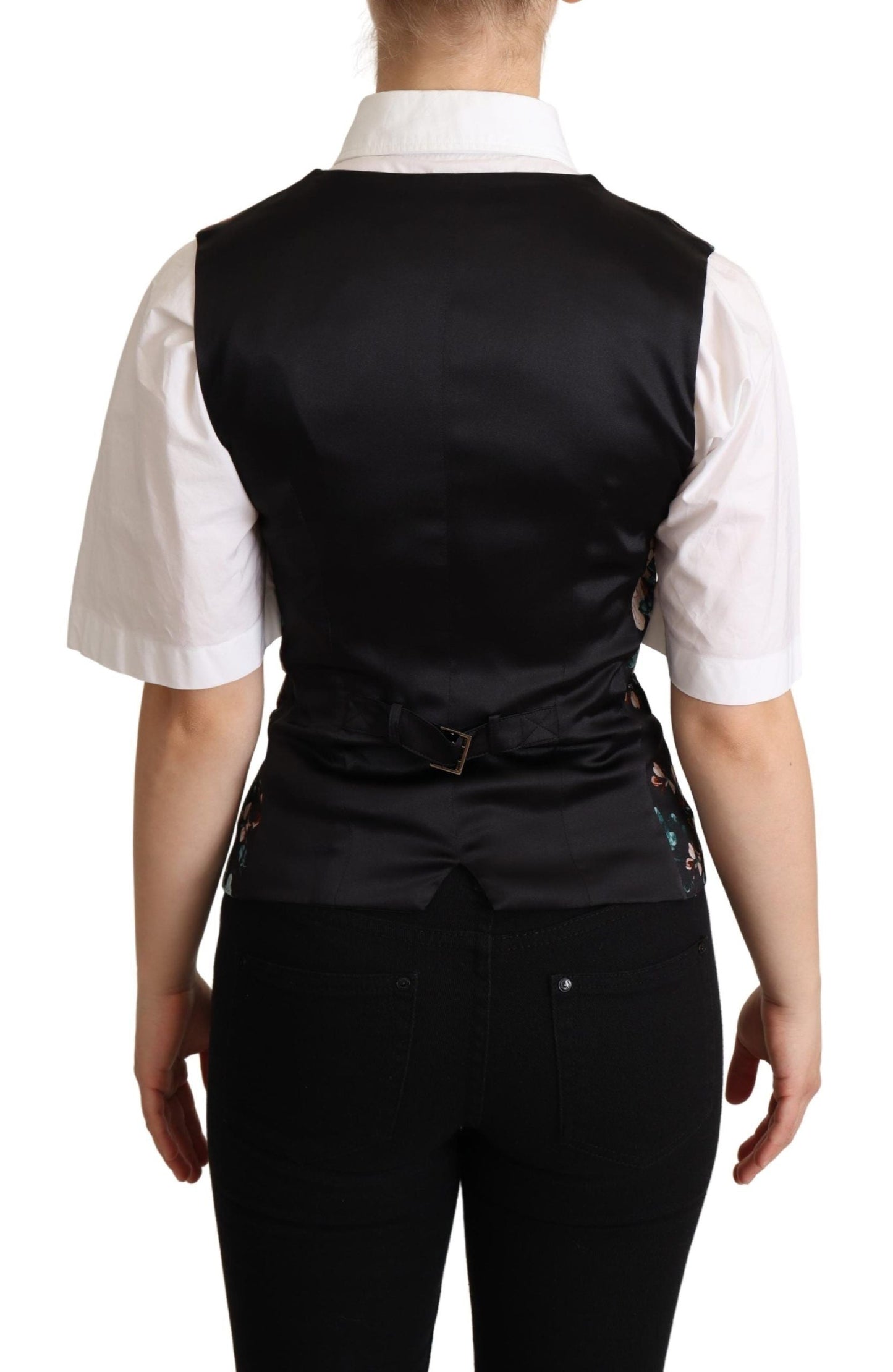 Dolce & Gabbana Black Jacquard Floral Waistcoat Women's Vest