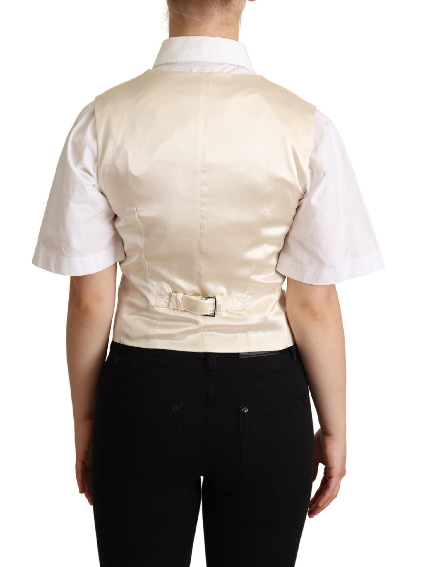 Dolce & Gabbana Beige Silk Sleeveless Waistcoat Women's Vest