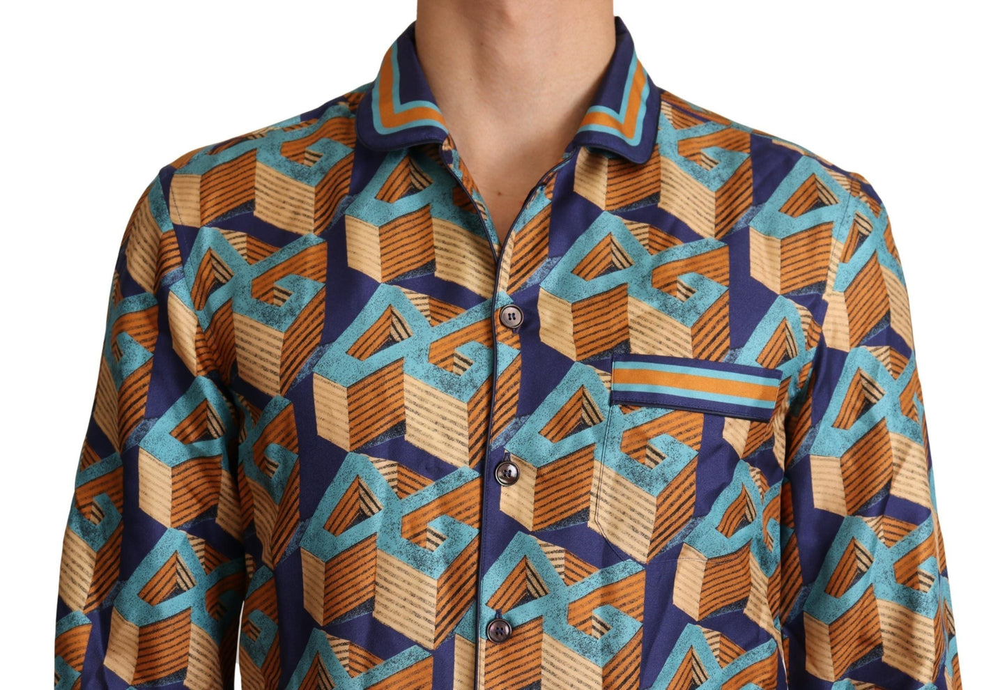 Dolce & Gabbana Multicolor DG Logo Silk Mens Top Men's Shirt