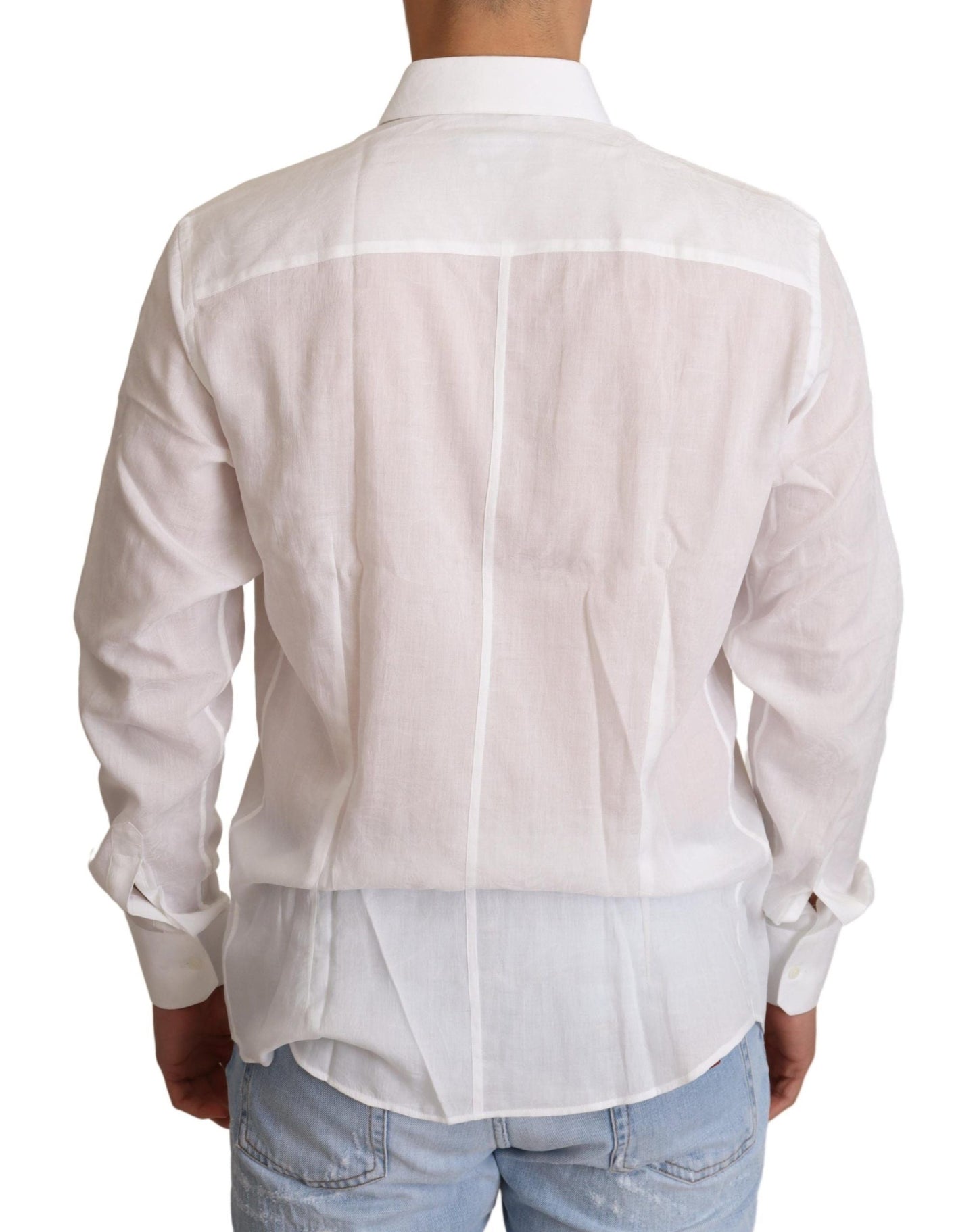 Dolce & Gabbana White Cotton Floral Pattern MARTINI Men's Shirt