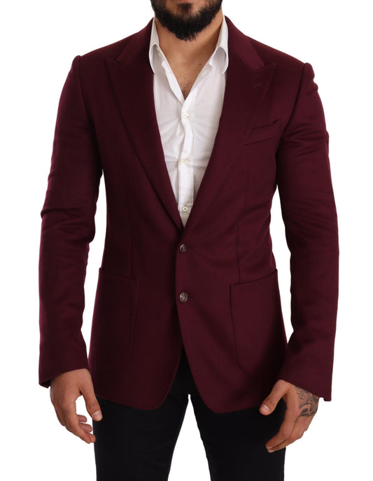 Dolce & Gabbana Maroon Cashmere Slim Fit Coat Jacket Men's Blazer