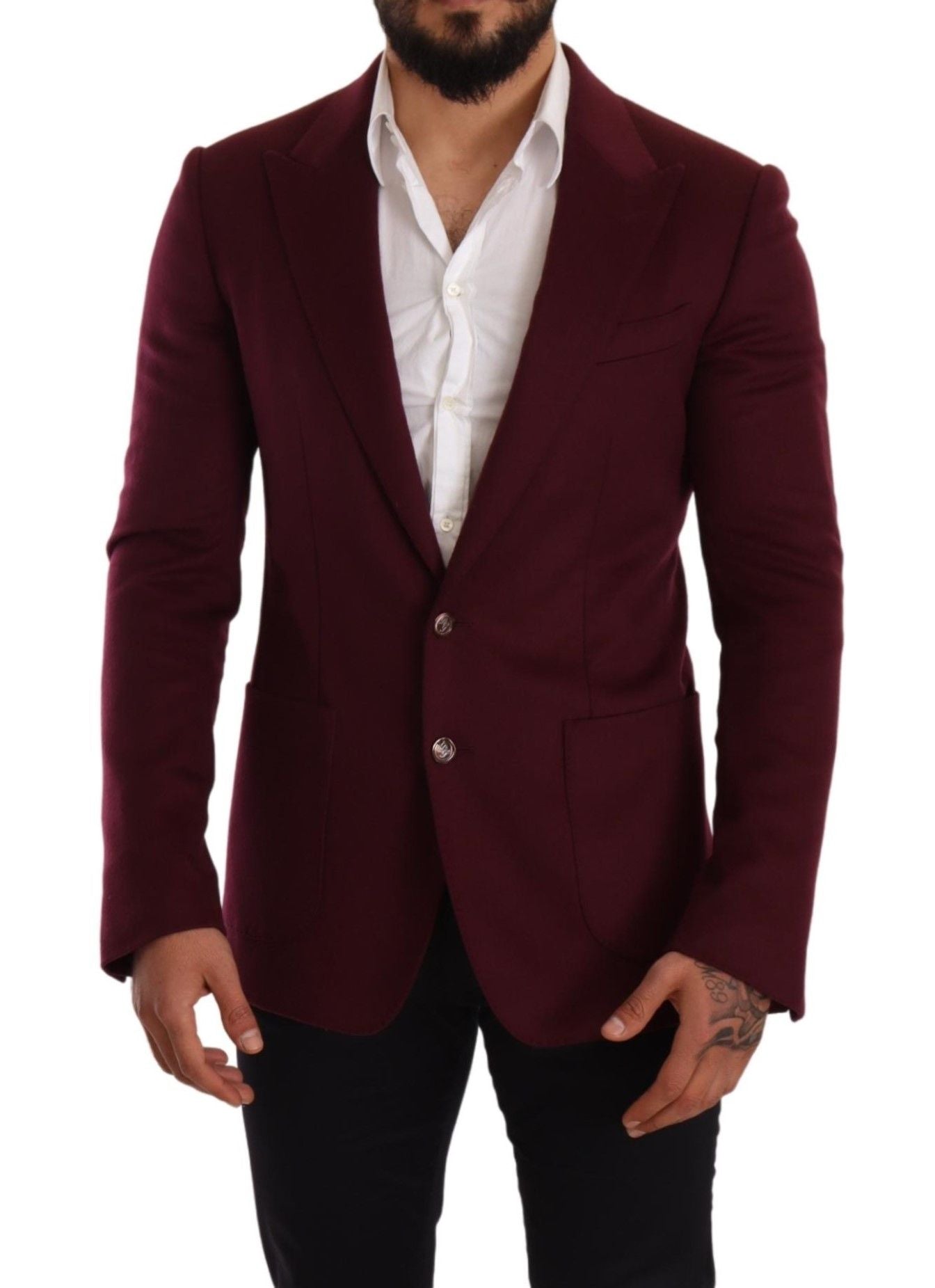 Dolce & Gabbana Maroon Cashmere Slim Fit Coat Jacket Men's Blazer