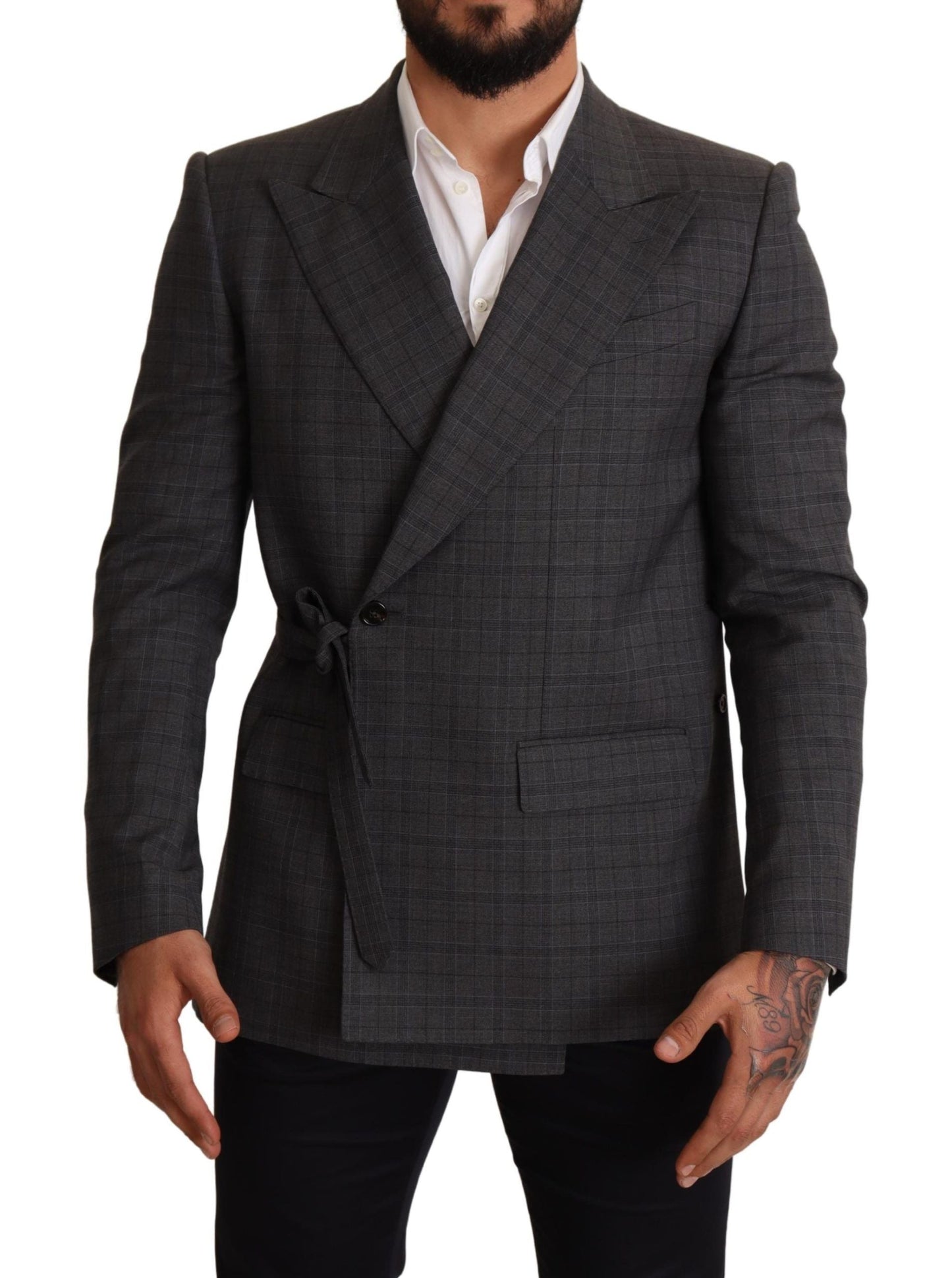 Dolce & Gabbana Gray Check Wool Slim Fit Blazer Men's Jacket