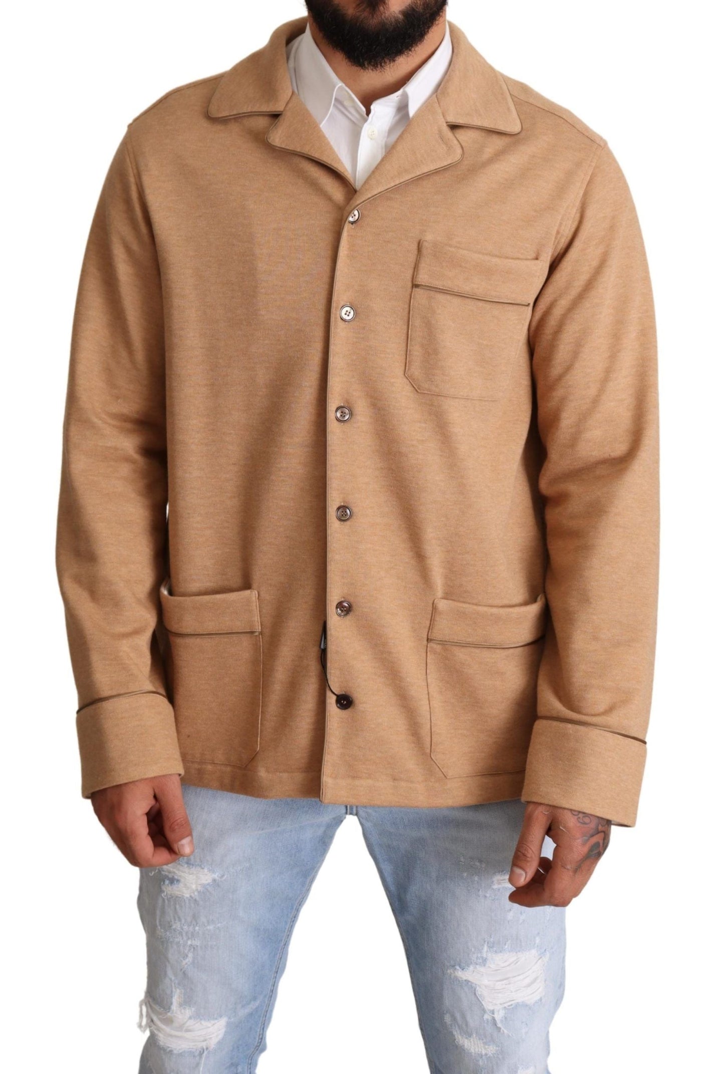 Dolce & Gabbana Brown Cotton Button Collared Coat Men's Jacket