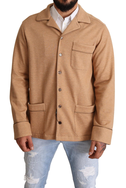Dolce & Gabbana Brown Cotton Button Collared Coat Men's Jacket