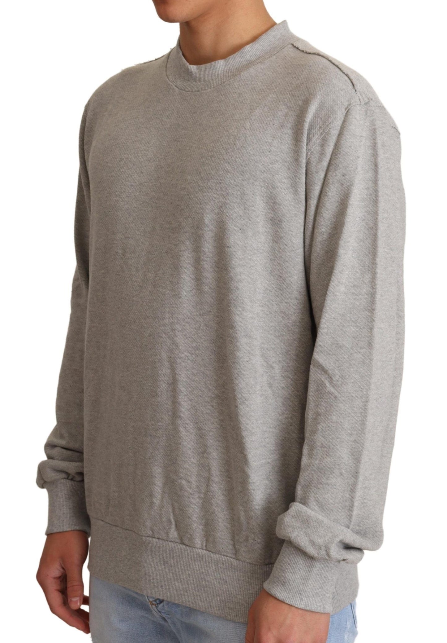 Dolce & Gabbana Gray Cotton Crewneck Pullover Men's Sweater