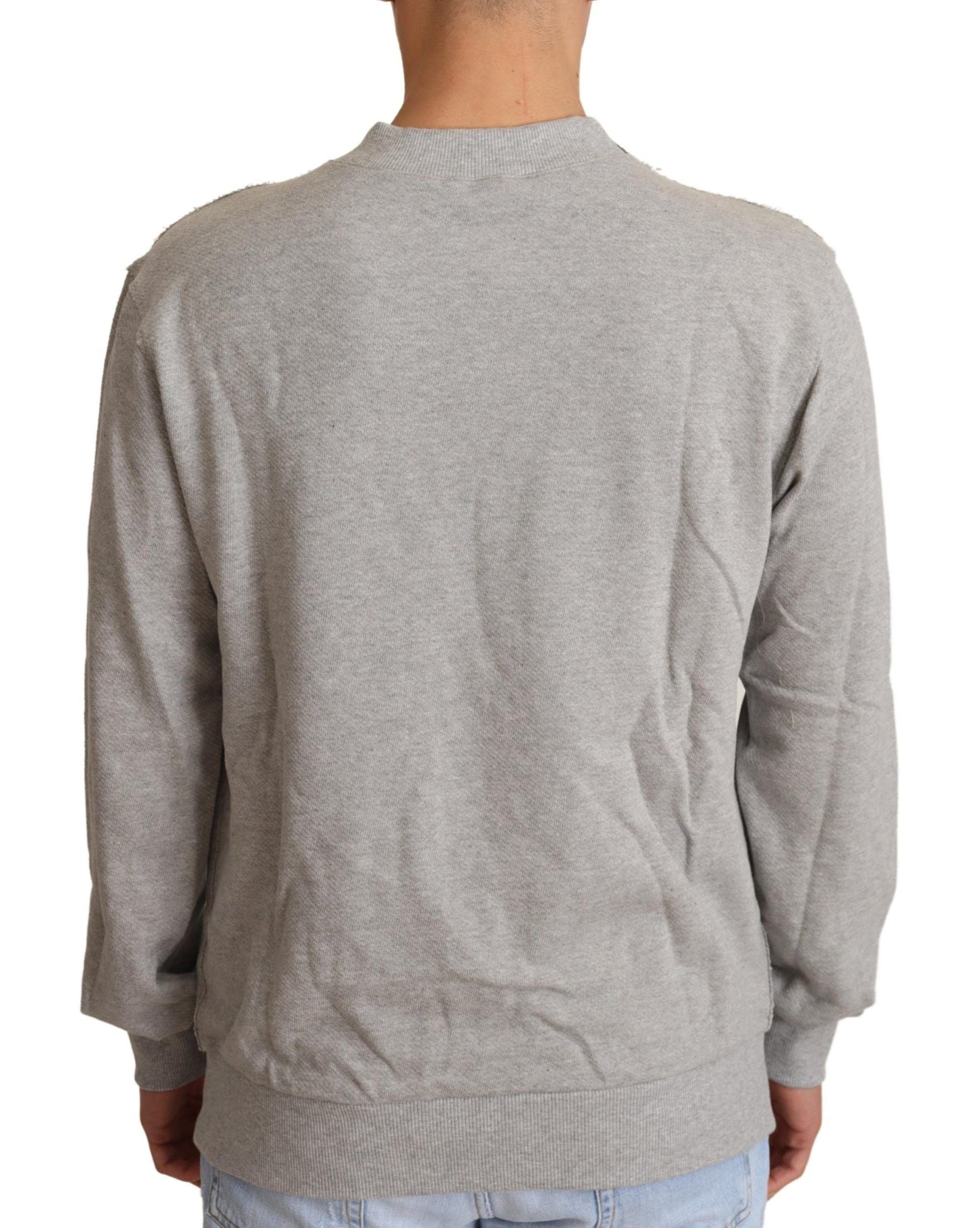 Dolce & Gabbana Gray Cotton Crewneck Pullover Men's Sweater