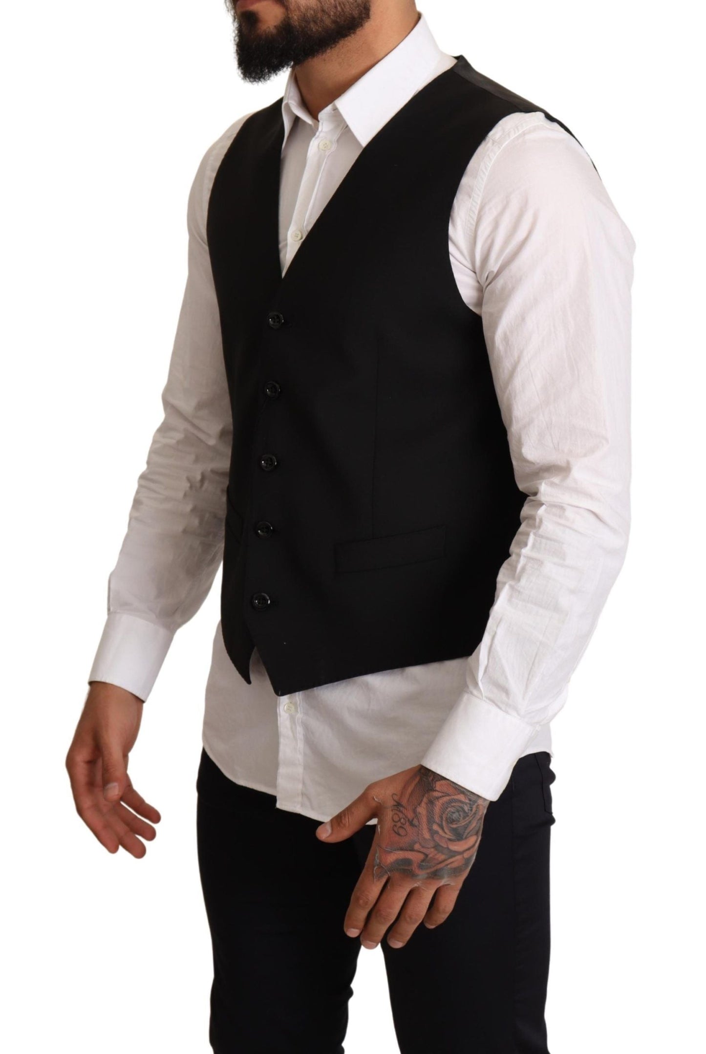 Dolce & Gabbana Black Wool Formal Waistcoat Men's Dress