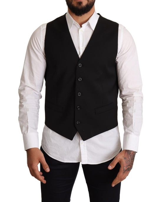 Dolce & Gabbana Black Wool Formal Waistcoat Men's Dress