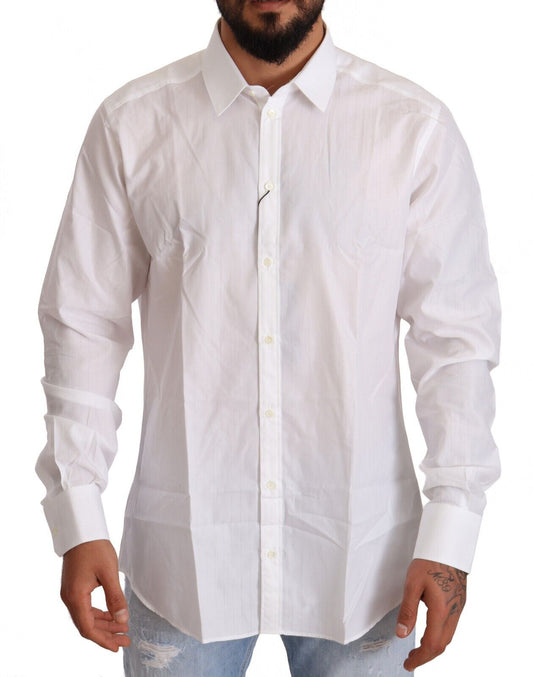 Dolce & Gabbana White Cotton Slim Fit Men MARTINI Men's Shirt