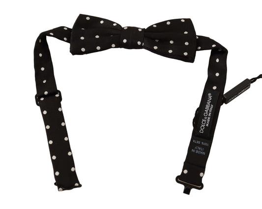 Dolce & Gabbana Black White Polka Dot Silk Adjustable Neck Papillon Bow Men's Tie