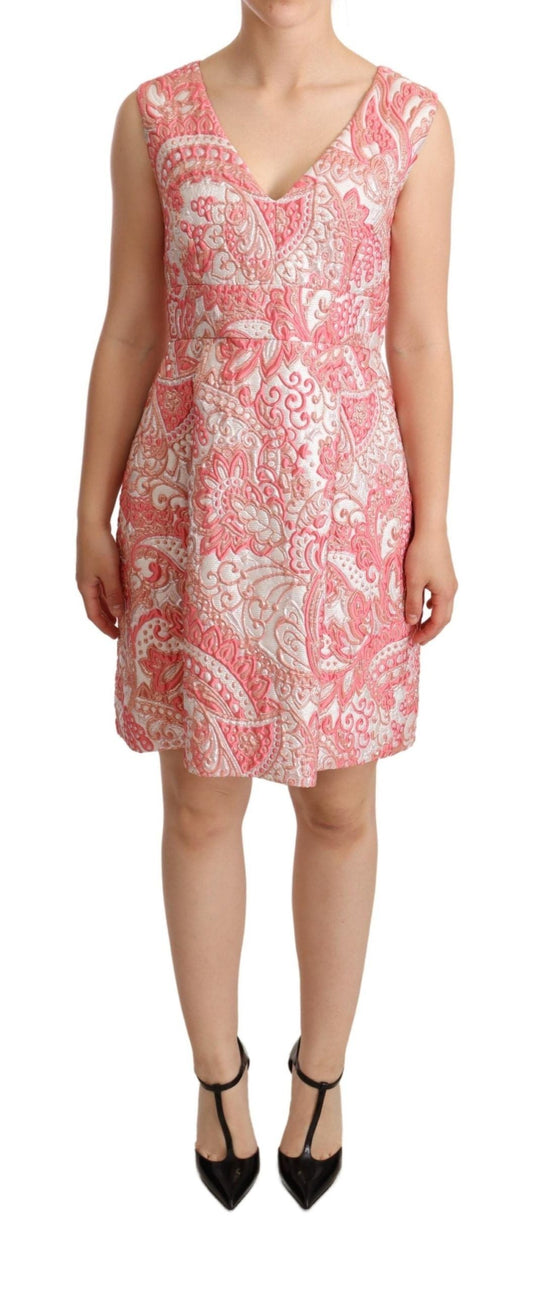 Dolce & Gabbana Pink Floral Jacquard Pleated Sheath Women's Dress