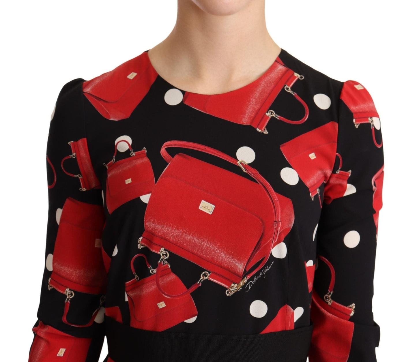 Dolce & Gabbana Black Sicily Bag Print Flared Midi Women's Dress