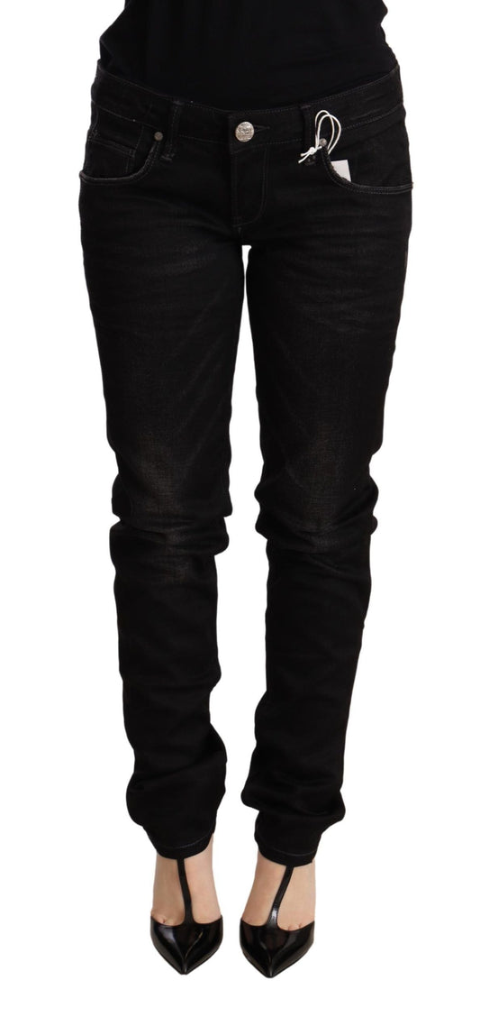 Acht Black Low Waist Skinny Denim Cotton Women's Trouser