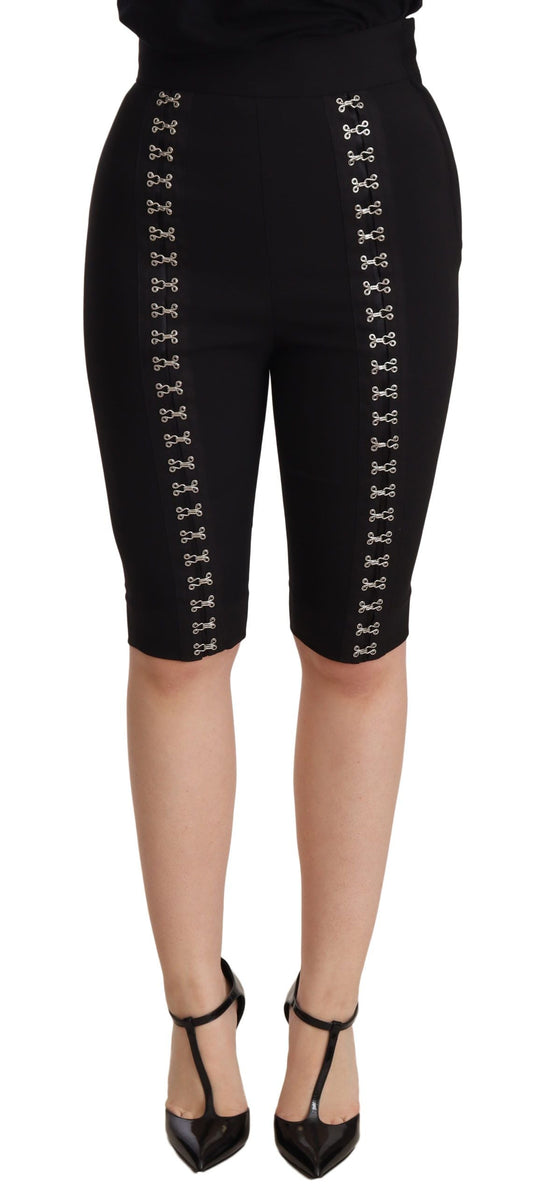 Dolce & Gabbana Black Wool Stretch Slim Fit High Waist Women's Shorts