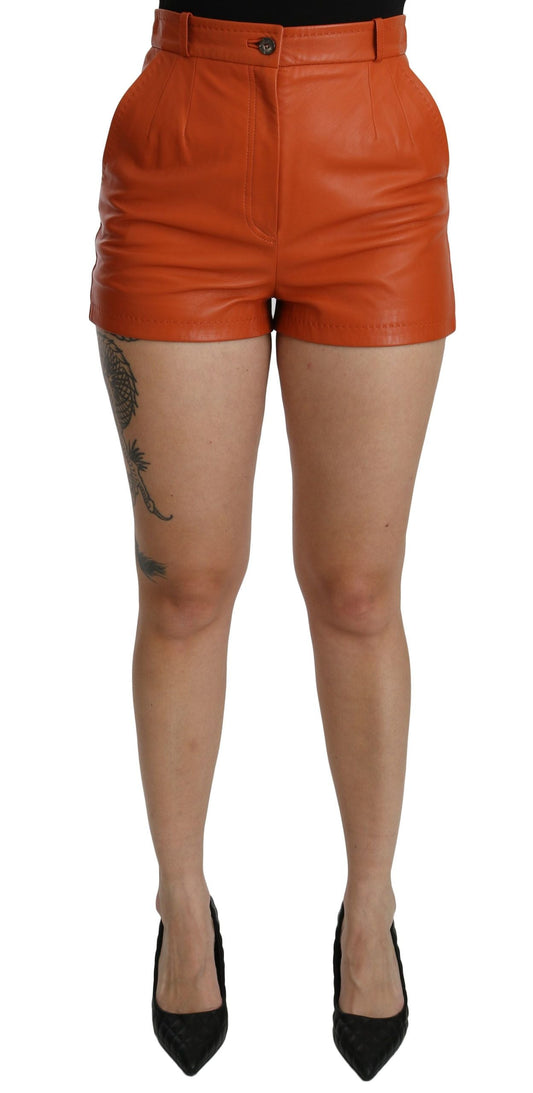 Dolce & Gabbana Orange Leather High Waist Hot Pants Women's Shorts