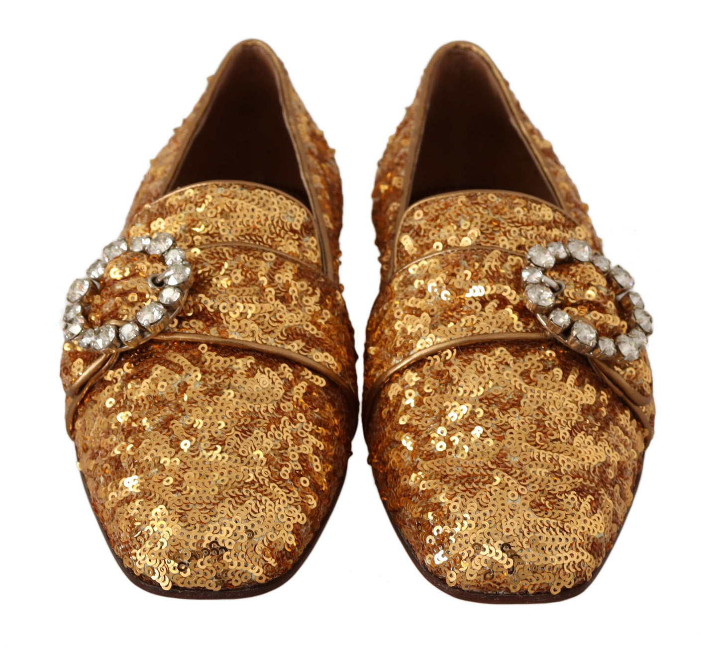 Dolce & Gabbana Gold Sequin Crystal Flat Women Loafers Women's Shoes