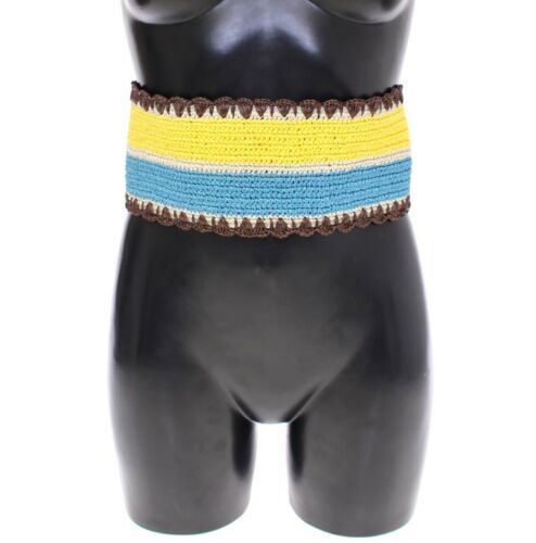 Dolce & Gabbana Yellow Striped Wide Waist Raffia Men's Belt