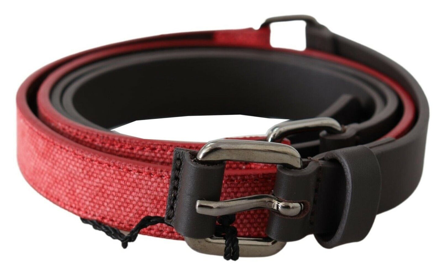 Costume National Red Brown Leather Silver Logo Buckle Waist Women's Belt