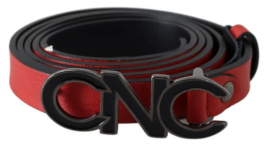 Costume National Red Reversible Leather Logo Women's Belt
