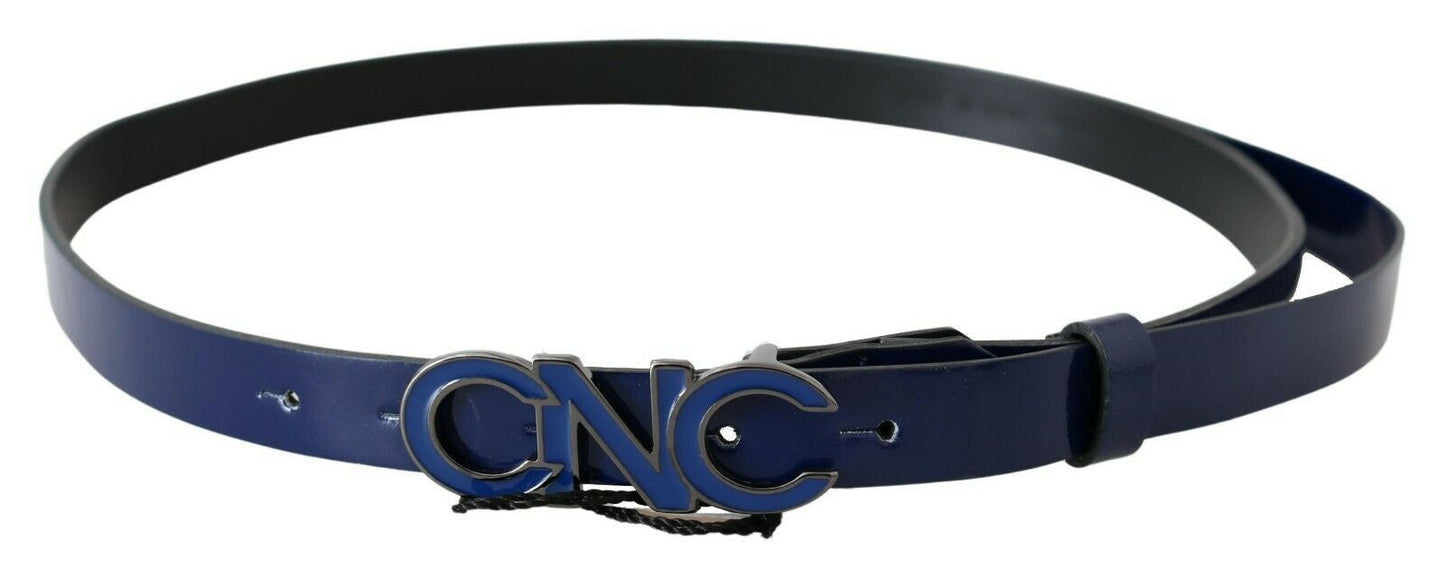 Costume National Blue Leather Logo Skinny Fashion  Men's Belt