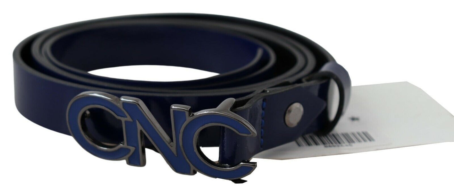 Costume National Blue Leather Logo Skinny Fashion  Men's Belt