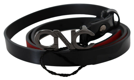 Costume National Black Skinny Leather Logo Buckle Women's Belt