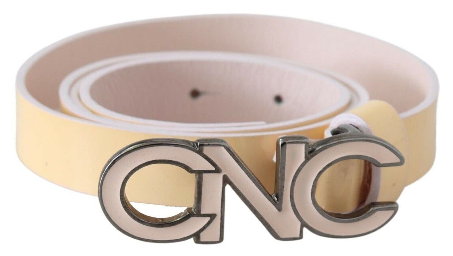 Costume National Beige Leather Pink Letter Logo Women's Belt