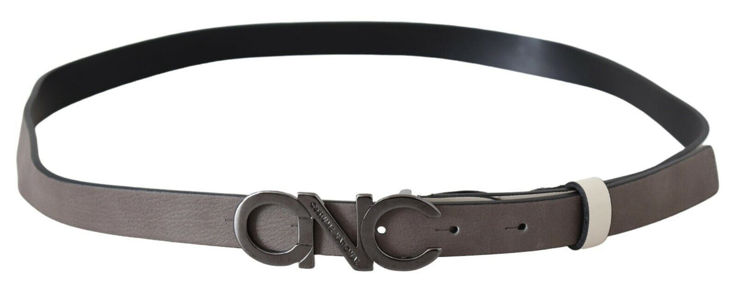 Costume National White Black Leather Letter Logo Buckle Women's Belt