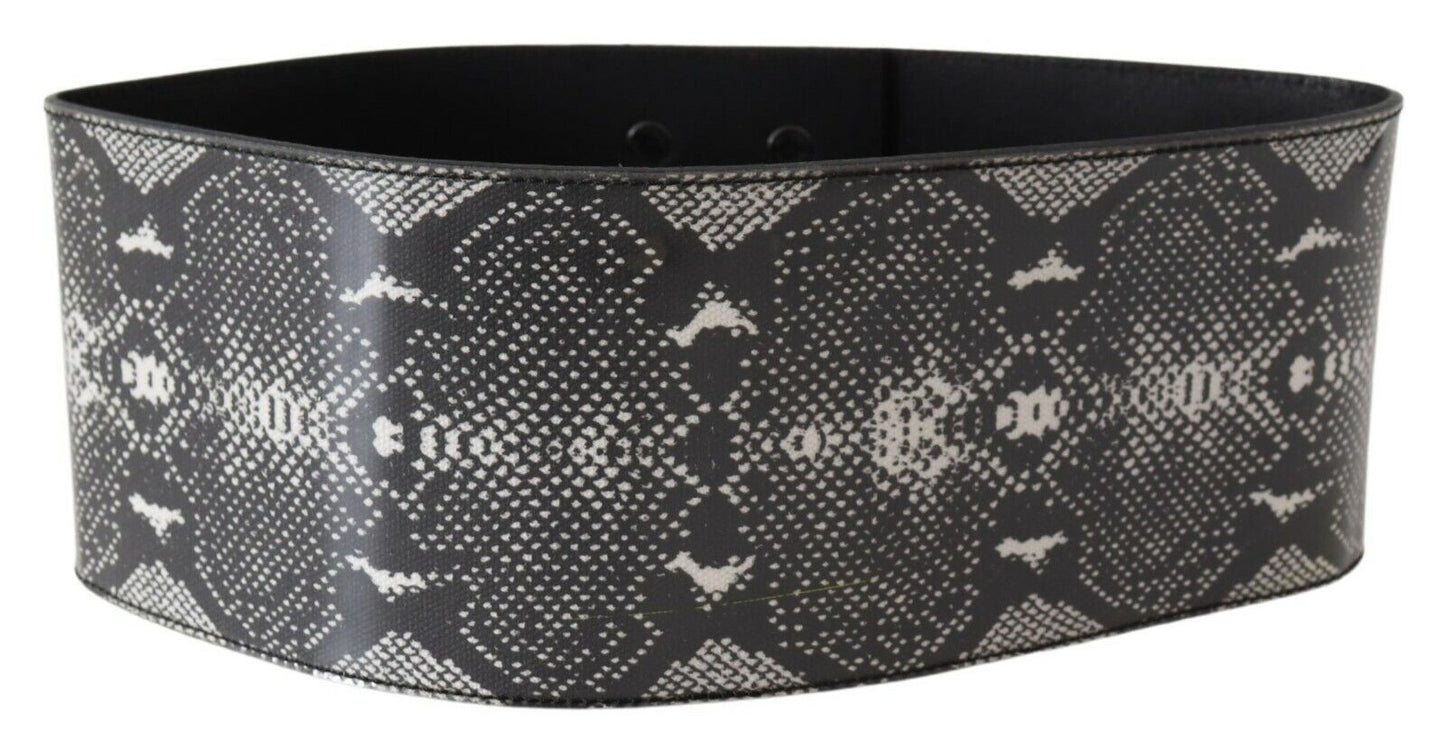 Ermanno Scervino Black Wide Leather Snakeskin Design Waist Women's Belt