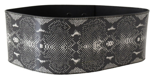 Ermanno Scervino Black Wide Leather Snakeskin Design Waist Women's Belt