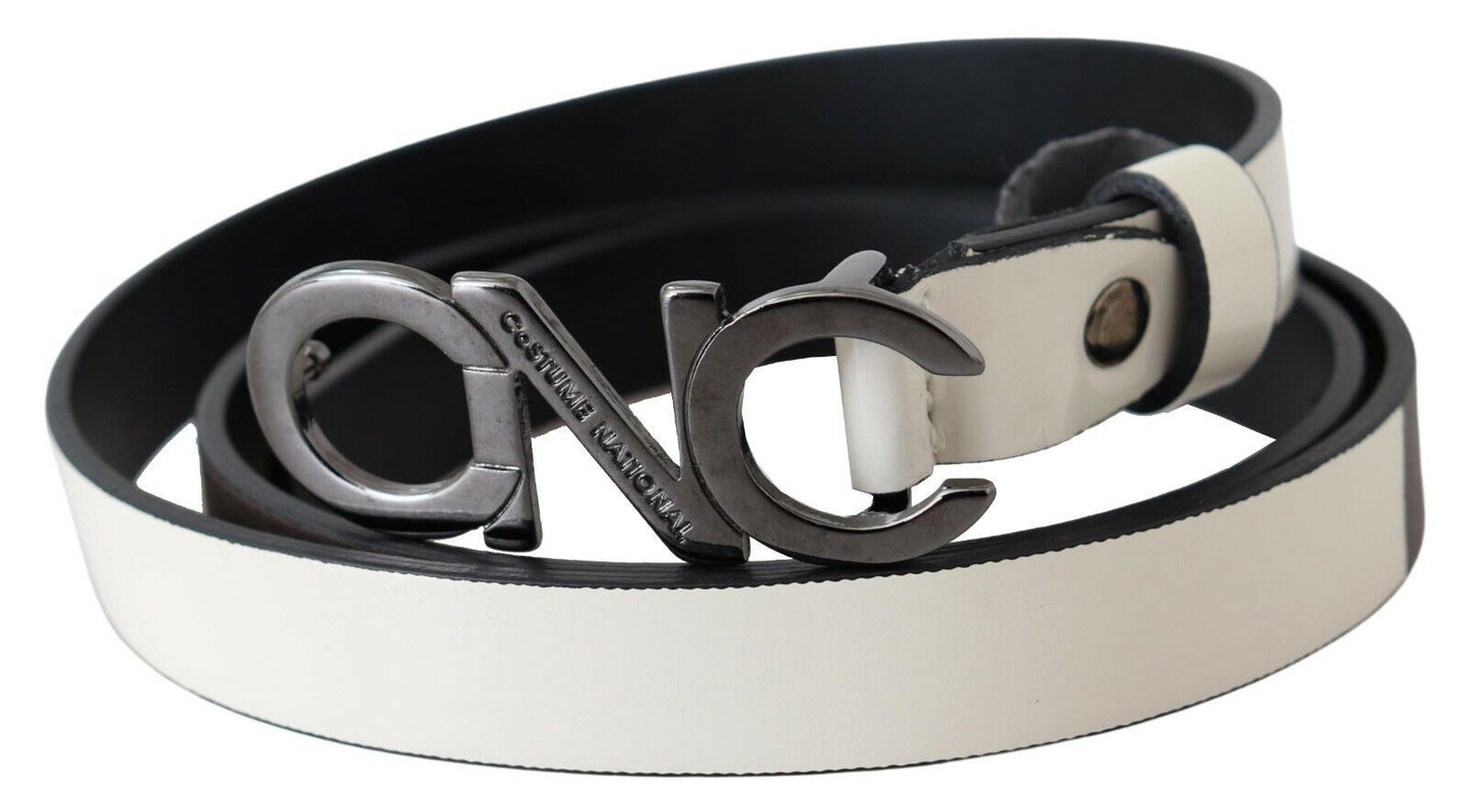 Costume National Women's Mettalic Gray Leather Logo Women's Belt