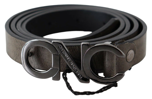 Costume National Dark Brown Leather Letter Logo Buckle Women's Belt