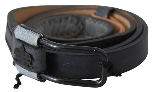 Ermanno Scervino Black Leather Fringes Logo Buckle Women's Belt