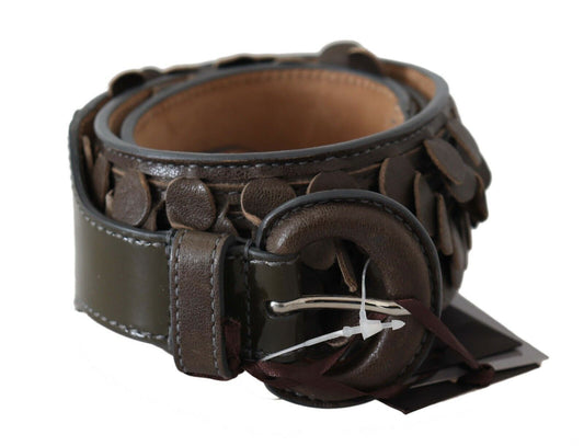 Ermanno Scervino Dark Brown Leather Round Buckle Waist Women's Belt