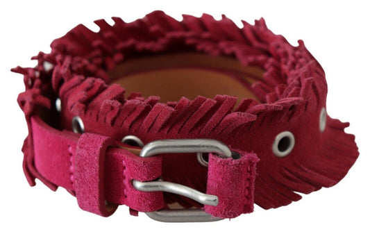 Ermanno Scervino Maroon Leather Fringes Silver Buckle Waist Women's Belt