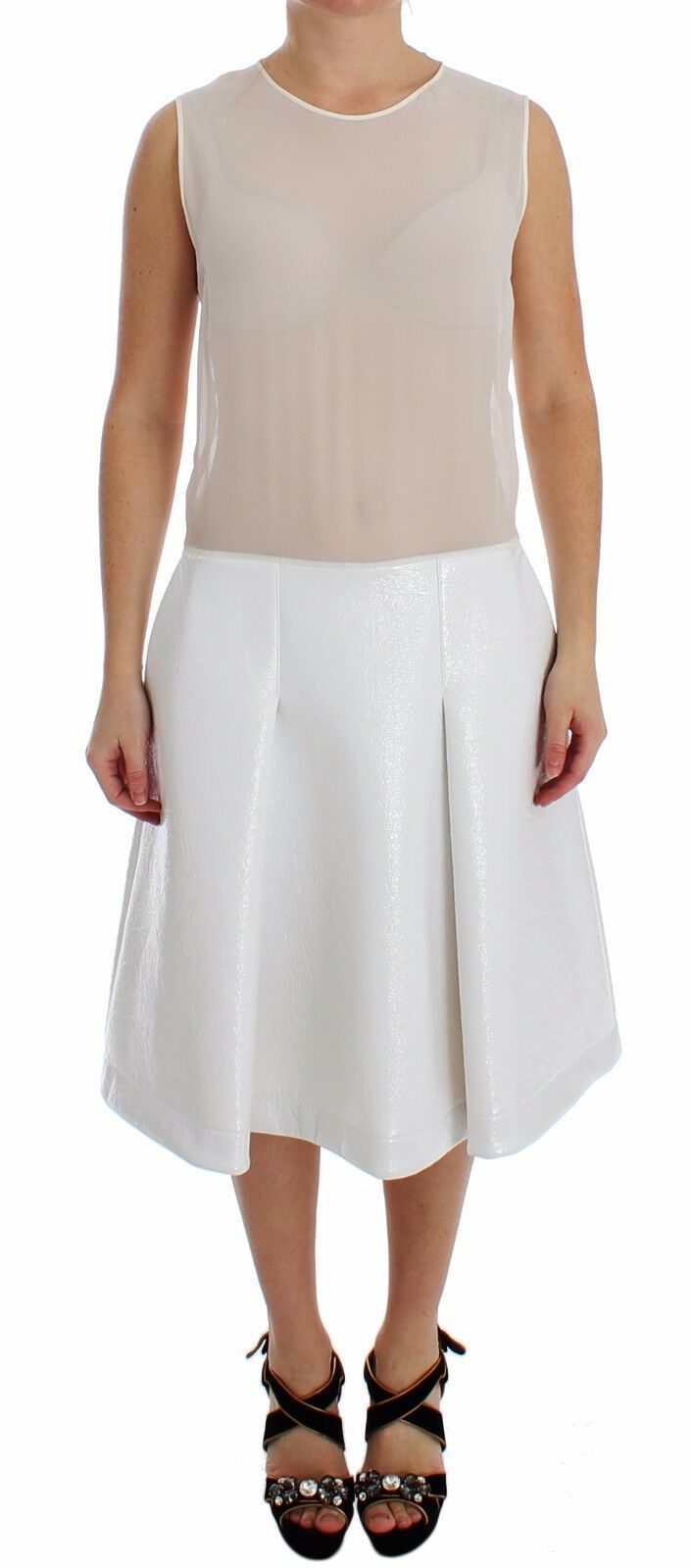 Koonhor White Pleated Bottom Tank Sheath Transparent Women's Dress