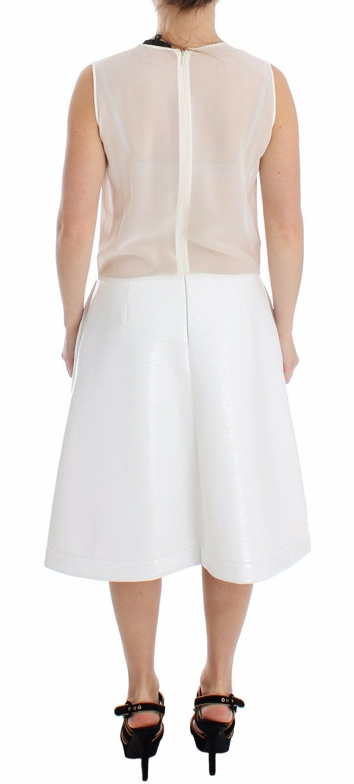 Koonhor White Pleated Bottom Tank Sheath Transparent Women's Dress