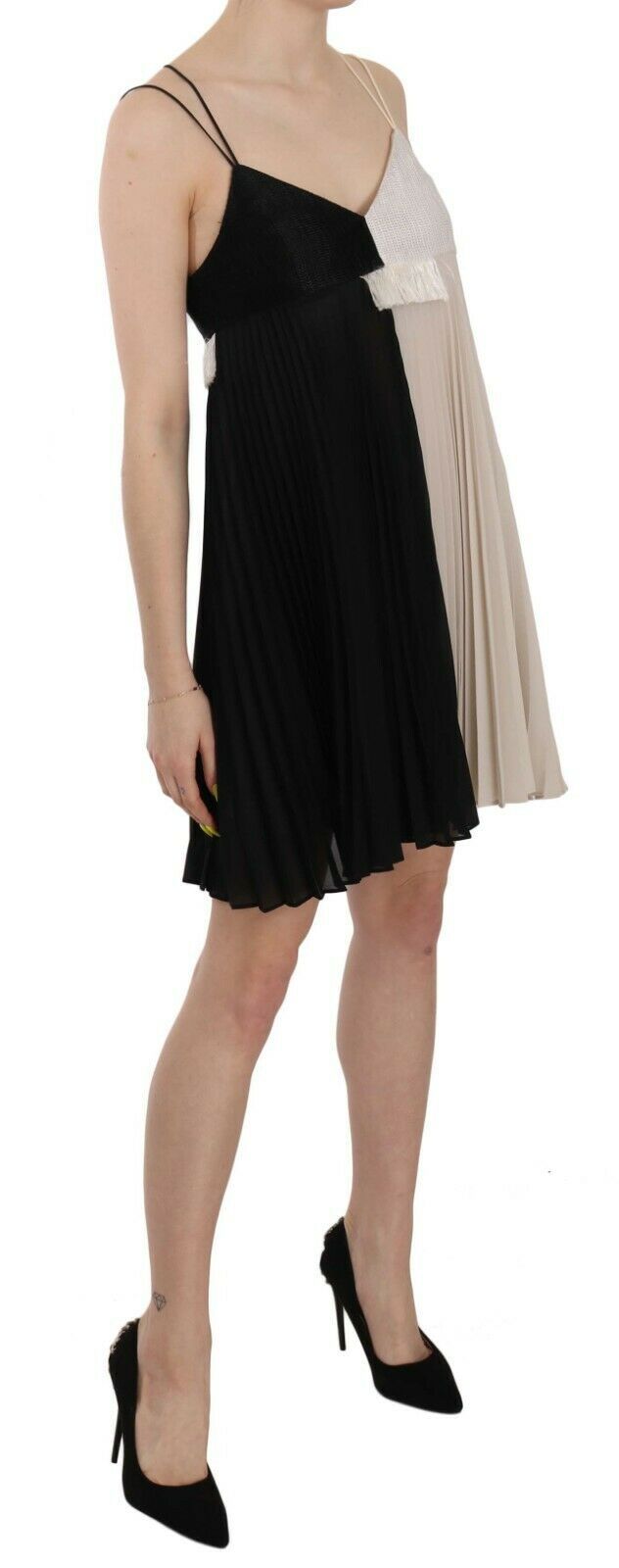 PINKO Black and White Mini Sleeve less A-line Princess Women's Dress