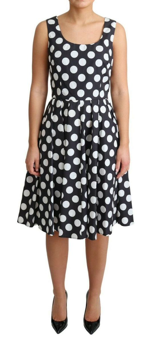 Dolce & Gabbana Black Polka Dotted Cotton A-Line Women's Dress