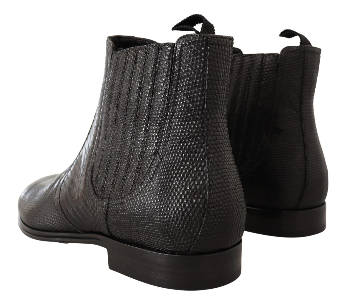 Dolce & Gabbana Black Leather Lizard Skin Ankle Men's Boots