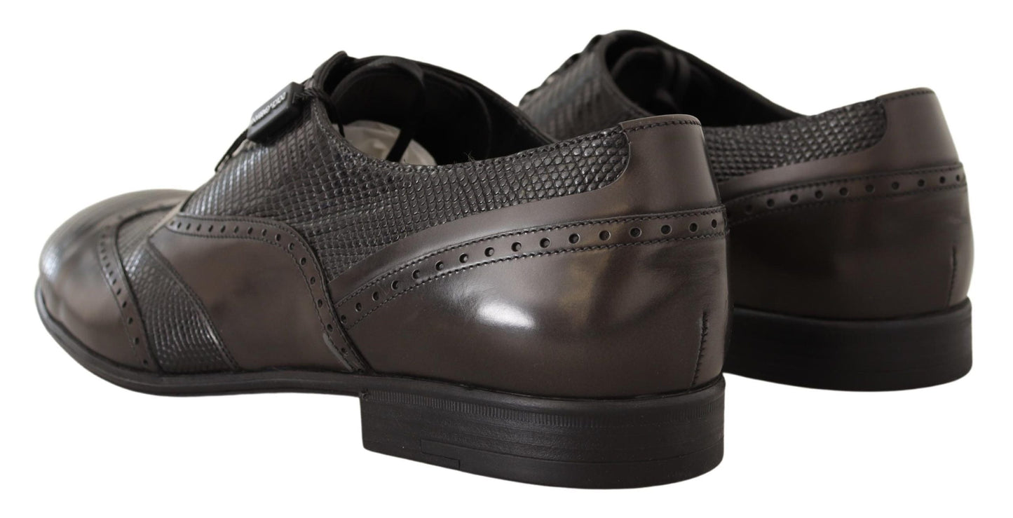 Dolce & Gabbana Brown Lizard Skin Leather Oxford Dress Men's Shoes